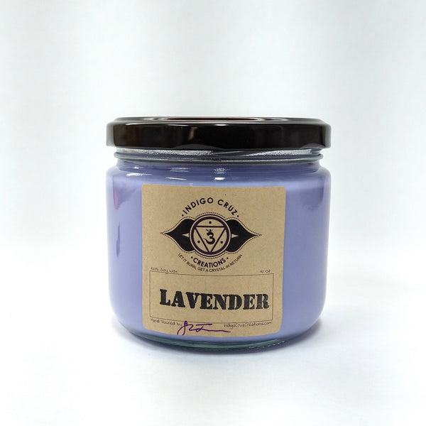 Lavender 10 oz Soy Wax Candle with a surprise crystal at the bottom