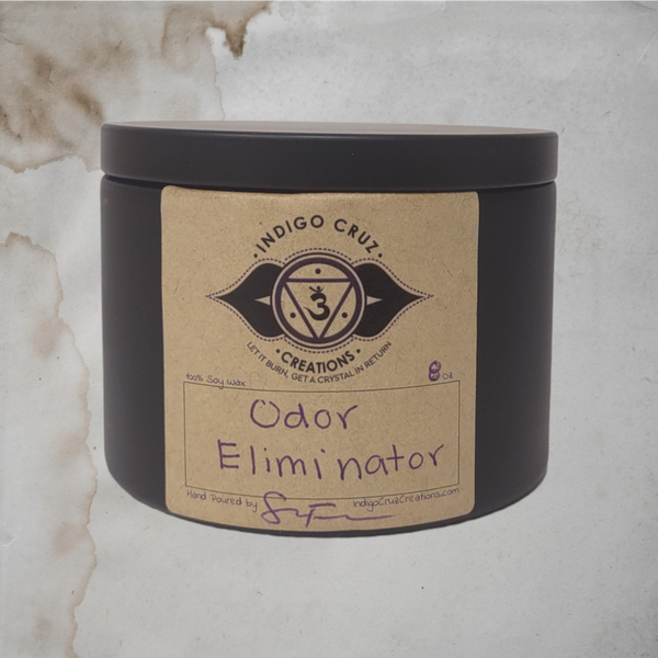 Odor Eliminator 8oz Soy Wax Candle with a crystal at the bottom
