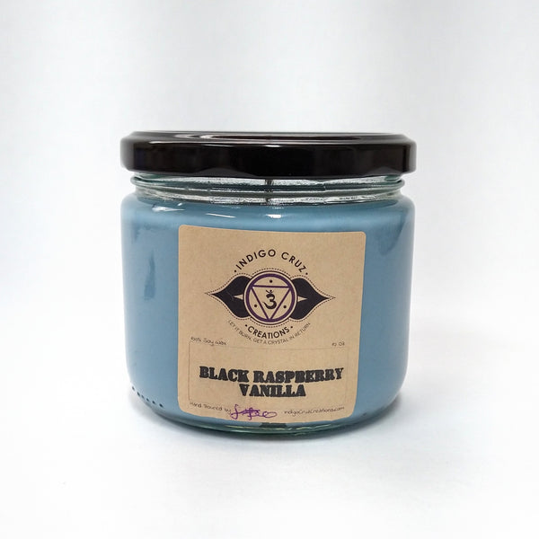 Black Raspberry Vanilla 10oz Soy Wax Candle with a surprise crystal at the bottom
