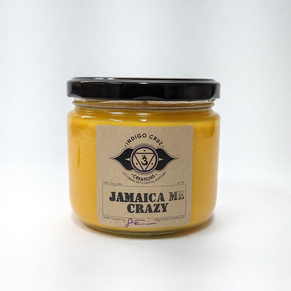 Jamaica Me Crazy 10 oz Soy Wax Candle with a surprise crystal at the bottom