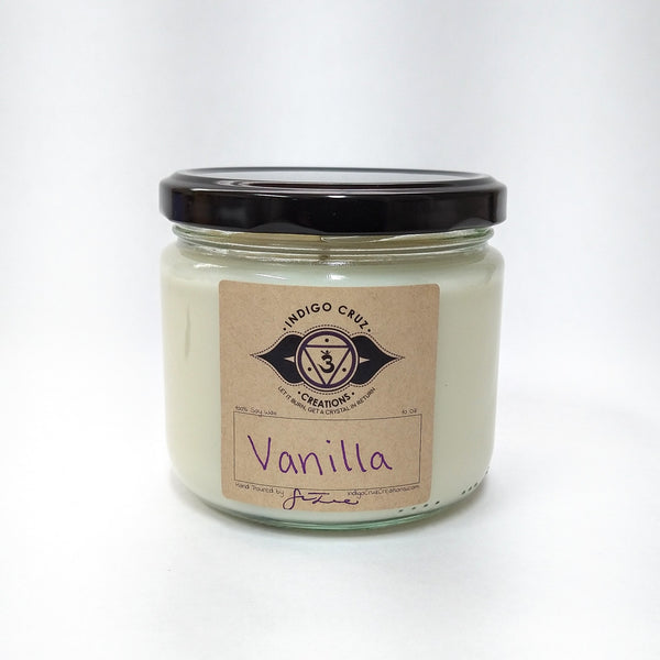 Vanilla 10 oz Soy Wax Candle with a surprise crystal at the bottom