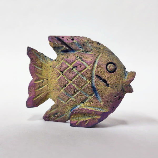 Titanium Rainbow Aura Druzy Fish Carving