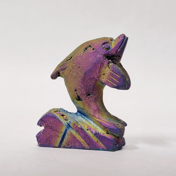 Titanium Rainbow Aura Druzy Dolphin Carving