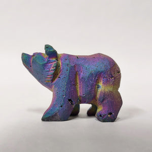 Titanium Rainbow Aura Druzy Bear Carving
