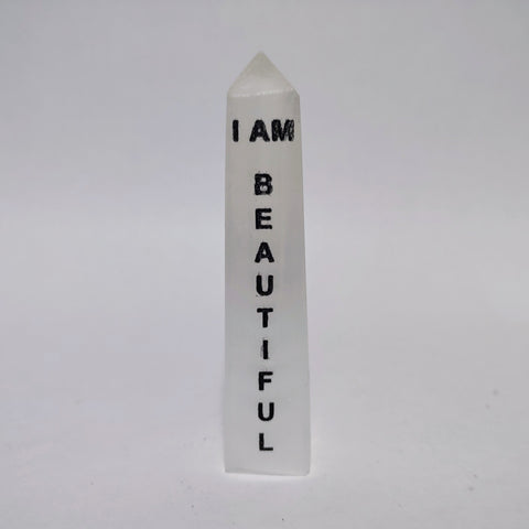 "I am Beautiful" Selenite Tower